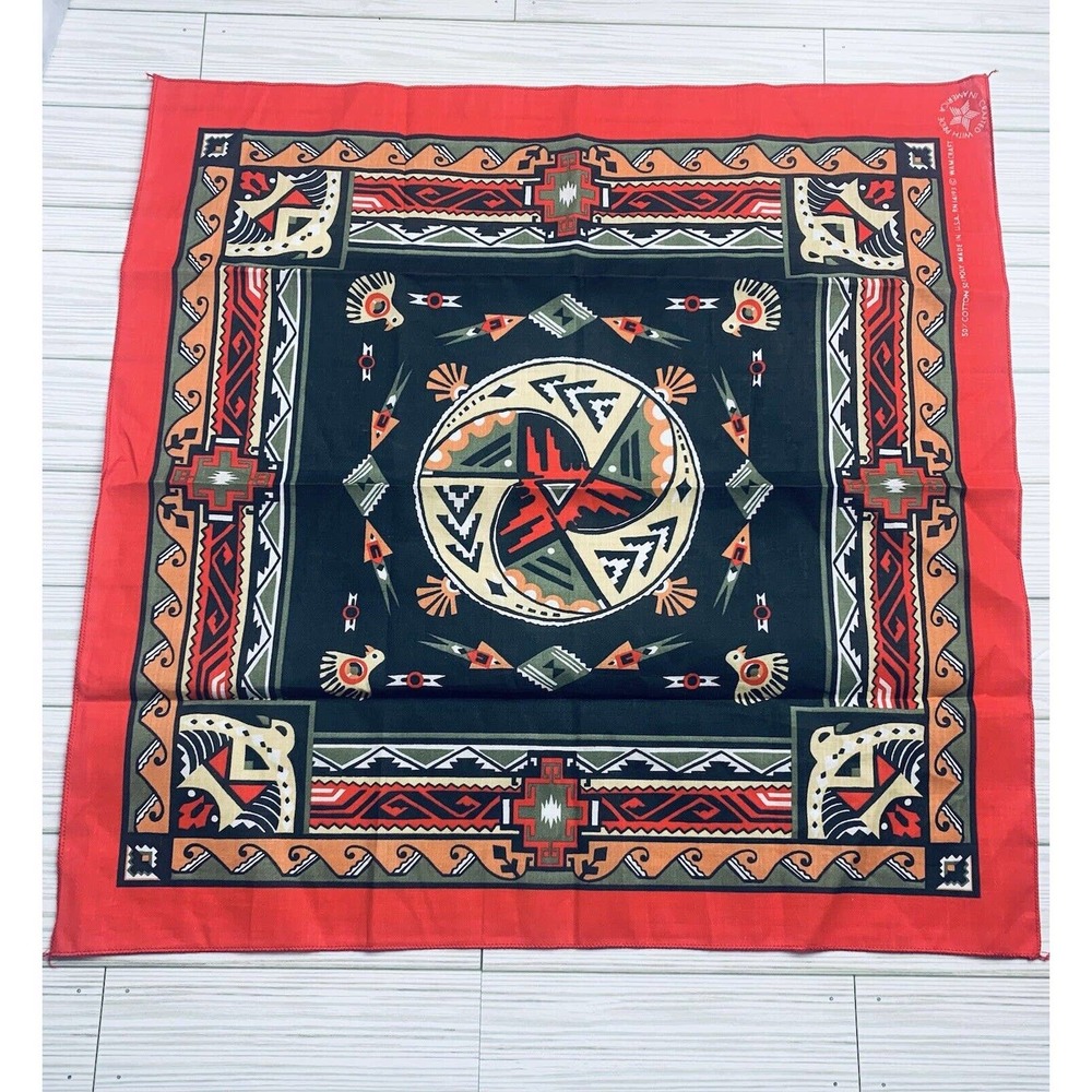Vintage Wamcraft Bandana Kerchief Head Wrap Native Southwest Design USA MADE - Picture 9 of 12